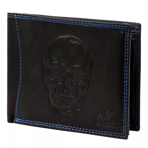 Money Kepper CDD 5600 SKULL fekete férfi bőr pénztárca, koponya mintával 12.5 x 10 x 2.5 cm