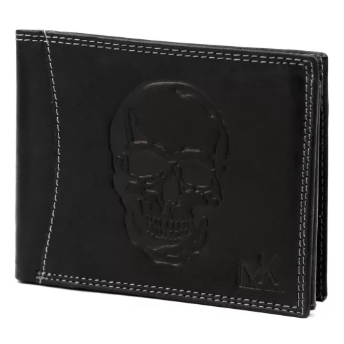 Money Kepper CDD 5600 SKULL fekete férfi bőr pénztárca, koponya mintával 12.5 x 10 x 2.5 cm