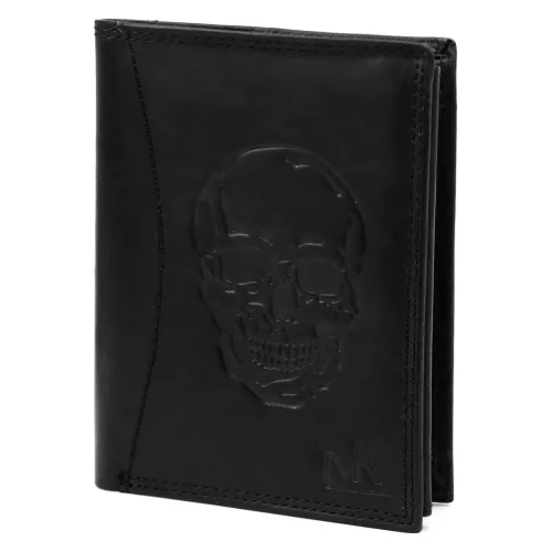 Money Kepper CDD 5601 SKULL fekete férfi bőr pénztárca, koponya motívummal 10 × 13 × 2,5 cm