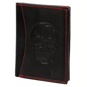   Money Kepper CDD 5601 SKULL fekete-piros férfi bőr pénztárca, koponya motívummal 10 × 13 × 2,5 cm