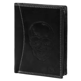   Money Kepper CDD 5601 SKULL fekete férfi bőr pénztárca, koponya motívummal 10 × 13 × 2,5 cm