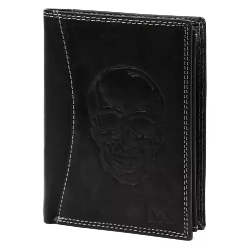Money Kepper CDD 5601 SKULL fekete férfi bőr pénztárca, koponya motívummal 10 × 13 × 2,5 cm