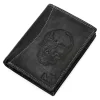 Money Kepper CDD 5601 SKULL fekete férfi bőr pénztárca, koponya motívummal 10 × 13 × 2,5 cm