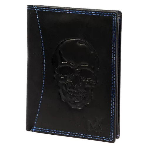 Money Kepper CDD 5601 SKULL fekete férfi bőr pénztárca, koponya motívummal 10 × 13 × 2,5 cm
