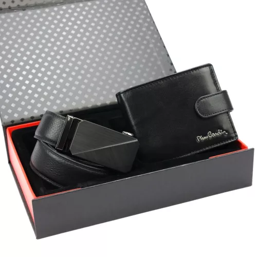 Pierre Cardin ZG-201-BA férfi bőr péztárca, bőröv ajándék szett 130 cm
