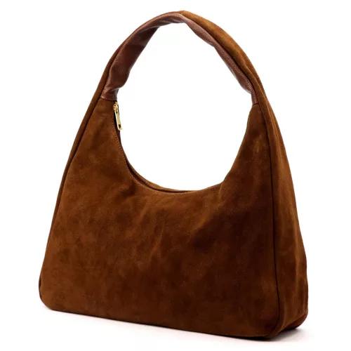 Luka 26-050 konyakbarna női velúr bőr válltáska 44 x 23 x 13 cm