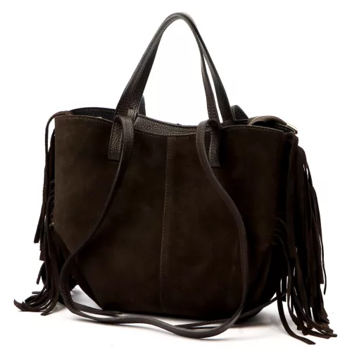 Luka 26-065 barna női velúr bőr kézitáska, válltáska 33 x 26 x 10 cm