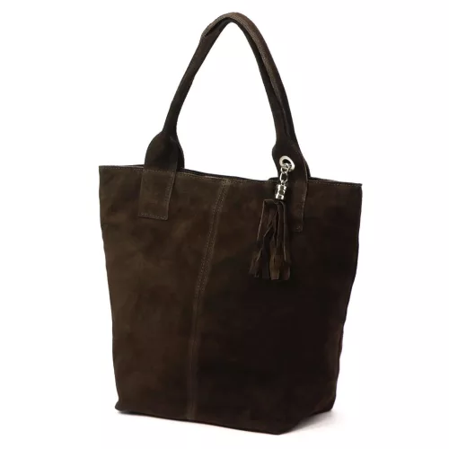 Luka 26-026 sötétbarna női velúr bőr válltáska, shopper 40 x 35 x 18 cm