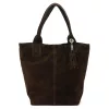 Luka 26-026 sötétbarna női velúr bőr válltáska, shopper 40 x 35 x 18 cm