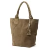 Luka 26-026 taupe női velúr bőr válltáska, shopper 40 x 35 x 18 cm