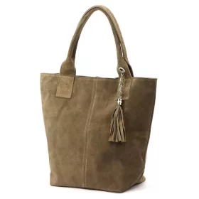   Luka 26-026 taupe női velúr bőr válltáska, shopper 40 x 35 x 18 cm