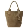 Luka 26-026 taupe női velúr bőr válltáska, shopper 40 x 35 x 18 cm