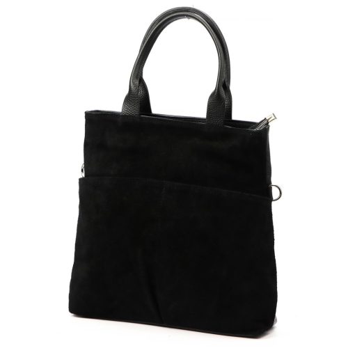 Luka 26-066 fekete női velúr bőr kézitáska, oldaltáska 36 x 32 x 10 cm