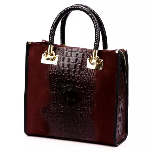 Luka 26-072 CROCO bordó női velúr krokodil mintás bőr kézitáska 30 x 28 cm