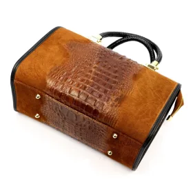   Luka 25-088 CROCO barna női krokodilmintás velúr bőr kézitáska 31.5 x 22.5 x 16 cm