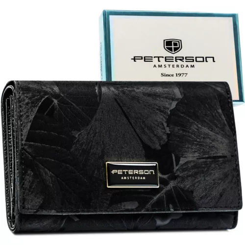 Peterson PTN PS112-MLF RFID fekete női bőr pénztárca 14,5 x 9,5 x 3 cm