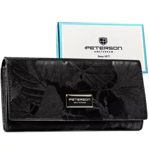 Peterson PTN PS401-MLF nagyméretű fekete női bőr pénztárca 18.5 x 9.5 x 2.5 cm, RFID