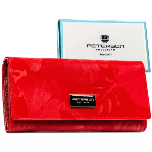 Peterson PTN PS401-MLF nagyméretű piros női bőr pénztárca 18.5 x 9.5 x 2.5 cm, RFID
