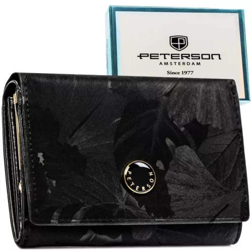 Peterson PTN PS445-MLF fekete női bőr pénztárca 14,5 x 9,5 x 3 cm, RFID