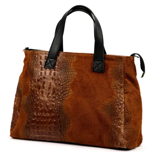 Luka 26-034 CROCO konyakbarna női bőr kézitáska 40 x 28 x 15 cm