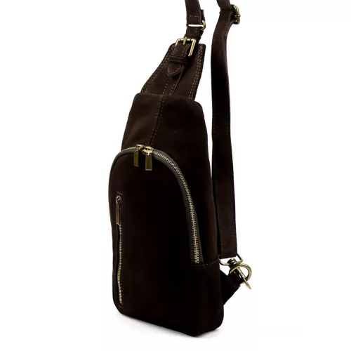Camilla PREMIUM 10.007 sötétbarna női velúr bőr oldaltáska, crossbody 17 x 33 x 6 cm