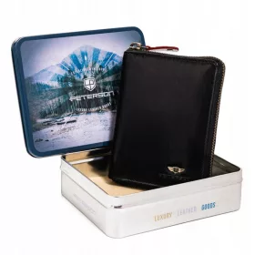   Peterson PTN 340.02 fekete-piros férfi bőr pénztárca, RFID 10 x 13.5 x 2 cm