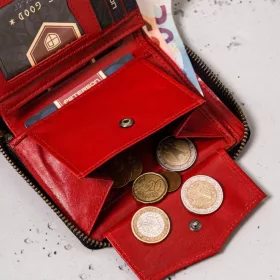   Peterson PTN 340.02 fekete-piros férfi bőr pénztárca, RFID 10 x 13.5 x 2 cm