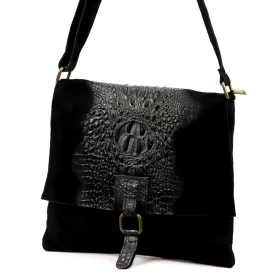   Luka 26-076 CROCO fekete női velúr bőr kézitáska, válltáska 31 x 26 x 5 cm
