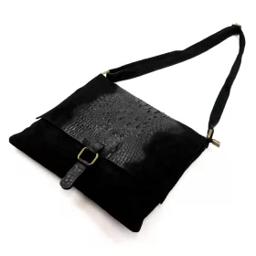   Luka 26-076 CROCO fekete női velúr bőr kézitáska, válltáska 31 x 26 x 5 cm