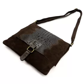   Luka 26-076 CROCO sötétbarna női velúr bőr kézitáska, válltáska 31 x 26 x 5 cm