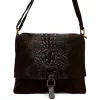 Luka 26-076 CROCO sötétbarna női velúr bőr kézitáska, válltáska 31 x 26 x 5 cm