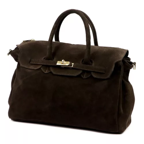 Camilla PREMIUM 10.010 barna női velúr bőr kézitáska 40 x 30 x 18 cm