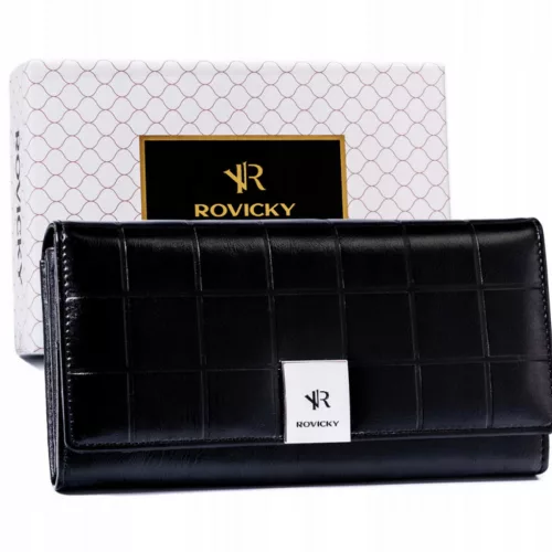 Rovicky RPX-27A-3 nagyméretű fekete rostbőr női pénztárca