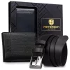 Peterson PTN SET N992-DOT BLACK fekete férf bőr pénztárca, öv ajándék szett 115 cm