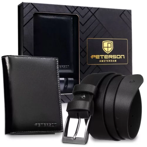 Peterson PTN SET N4-NGV-BW BLACK férfi marhabőr ajándék szett
