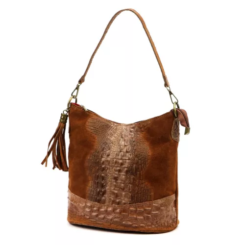 Luka 26-027 CROCO barna női bőr kézitáska 26 x 26 x 16 cm