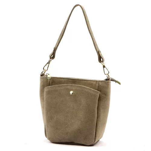 Luka 26-018 taupe női velúr bőr válltáska, oldaltáska 21 x 20 x 11 cm