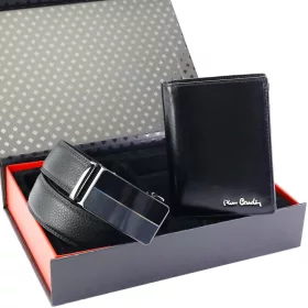   Pierre Cardin ZG-212-BA fekete férfi bőr öv, pénztárca ajándék szett 120 cm