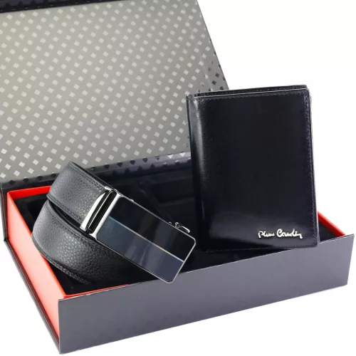 Pierre Cardin ZG-212-BA fekete férfi bőr öv, pénztárca ajándék szett 130 cm