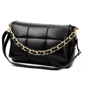   Camilla PREMIUM 10.011 fekete női bőr oldaltáska, láncos kézi fogóval 33 x 20 x 12 cm