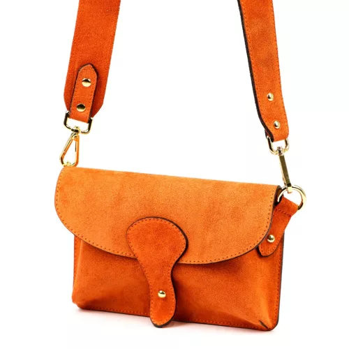 Luka 24-071 mandarin narancssárga női velúr bőr oldaltáska 22.5 x 14.5 x 4.5 cm