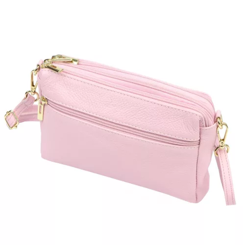 Luka 26-092 pasztell rózsaszín női bőr oldaltáska, crossbody 23 x 15 x 7 cm