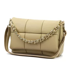   Camilla PREMIUM 10.011 taupe női bőr oldaltáska, láncos kézi fogóval 33 x 20 x 12 cm