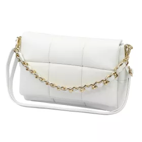   Camilla PREMIUM 10.011 fehér női bőr oldaltáska, láncos kézi fogóval 33 x 20 x 12 cm