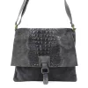 Luka 26-076 CROCO szürke női bőr kézitáska 31 x 26 x 5 cm