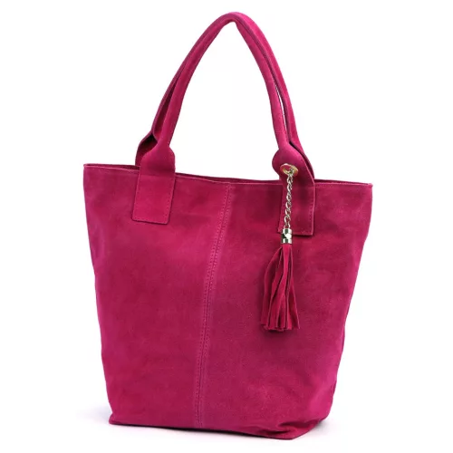 Luka 26-026 magenta női velúr bőr válltáska, shopper 40 x 37 x 13 cm