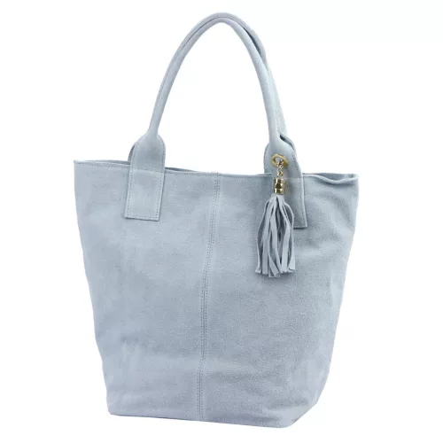 Luka 26-026 babakék női velúr bőr válltáska, shopper 40 x 37 x 13 cm
