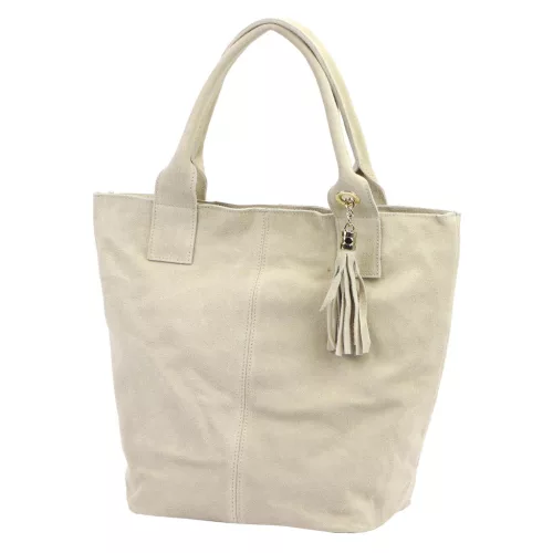 Luka 26-026 bézs női velúr bőr válltáska, shopper 40 x 37 x 13 cm