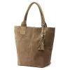 Luka 26-026 sötét bézs női velúr bőr válltáska, shopper 40 x 37 x 13 cm