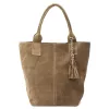 Luka 26-026 sötét bézs női velúr bőr válltáska, shopper 40 x 37 x 13 cm
